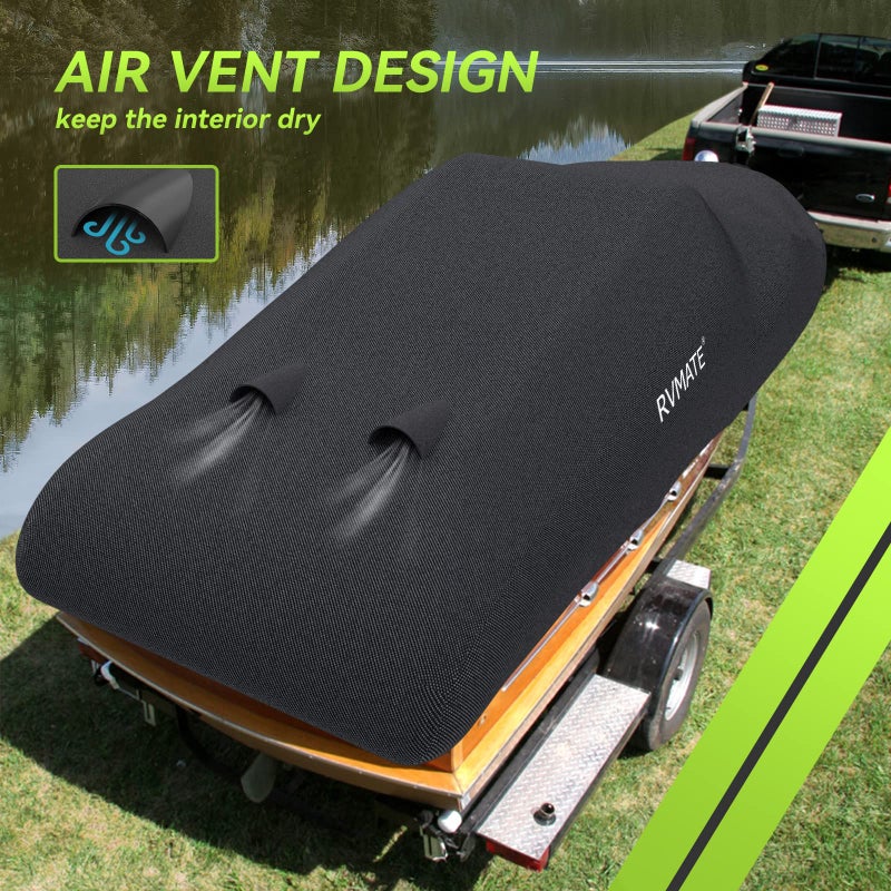 Rvmate 14-16Ft Boat Cover, 210D Marine Grade Polyester, Fits V-Hull, Tri-Hull, Fishing Boat, Runabout, Length:14-16, Beam Width:75   , Black - Image 3