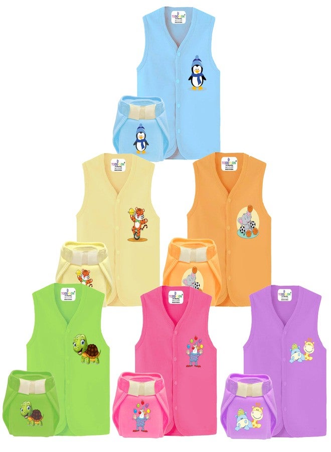 Toddylon New Born Baby Clothes Jhabla & Non Padded Single Layer Nappy | Clothing Sets | Tshirt | Cloth Diaper | Langot | Cotton Dress | Summer Wear | Sleeveless Vest | Gift Combo (0-6 Months) - Image 1