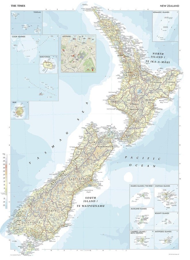 MapSherpa The Times Atlas: New Zealand - 36.5 x 26.75 inch Poster - Front Lamination - Image 1