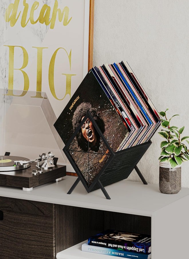 YINMIT Vinyl Record Holder, 80-100 LP Storage Rack, Retro Style Record Display Organizer for Vinyl Records, Albums, Magazines, Books & Files, Easy Assembly(Black) - Image 2