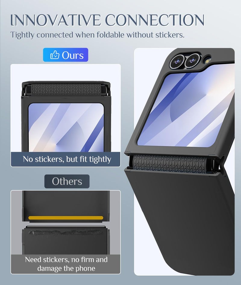 Caka for Samsung Galaxy Z Flip 6 /Z Flip 5 Case [Wireless Charging Compatible][Hinge Protection] [Screen Protector] Women Men Shockproof Protection Phone Cover - Privacy Black - Image 4