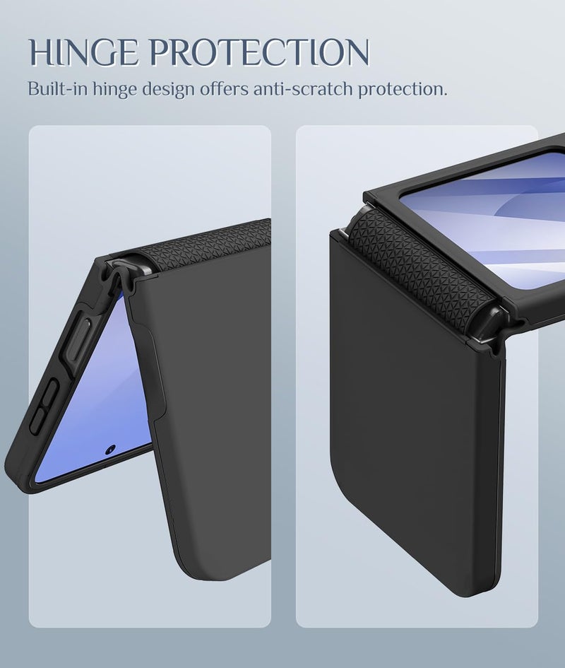 Caka for Samsung Galaxy Z Flip 6 /Z Flip 5 Case [Wireless Charging Compatible][Hinge Protection] [Screen Protector] Women Men Shockproof Protection Phone Cover - Privacy Black - Image 5