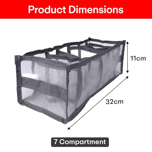PRIME PICK Flexi Grid Wardrobe Organizer Foldable Mesh Drawer Storage Box 7 Compartment Breathable Washable Clothes Divider for Jeans T Shirt Pants Closet Storage Container Grey Pack of 2 - Image 3