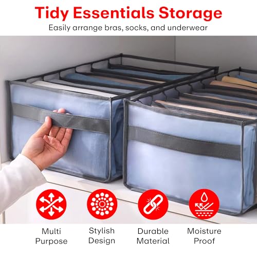 PRIME PICK Flexi Grid Wardrobe Organizer Foldable Mesh Drawer Storage Box 7 Compartment Breathable Washable Clothes Divider for Jeans T Shirt Pants Closet Storage Container Grey Pack of 2 - Image 5