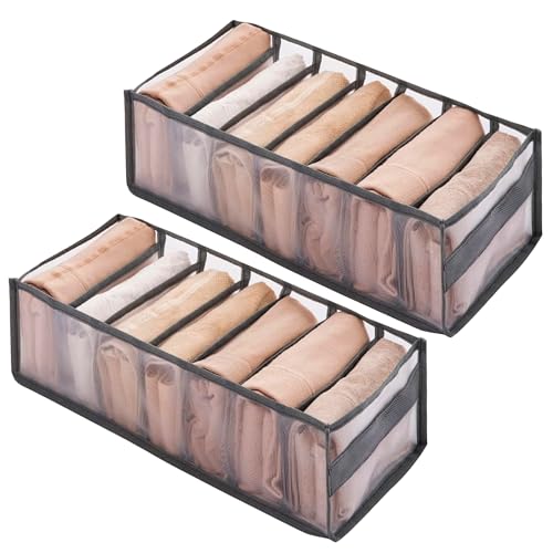 PRIME PICK Flexi Grid Wardrobe Organizer Foldable Mesh Drawer Storage Box 7 Compartment Breathable Washable Clothes Divider for Jeans T Shirt Pants Closet Storage Container Grey Pack of 2 - Image 1