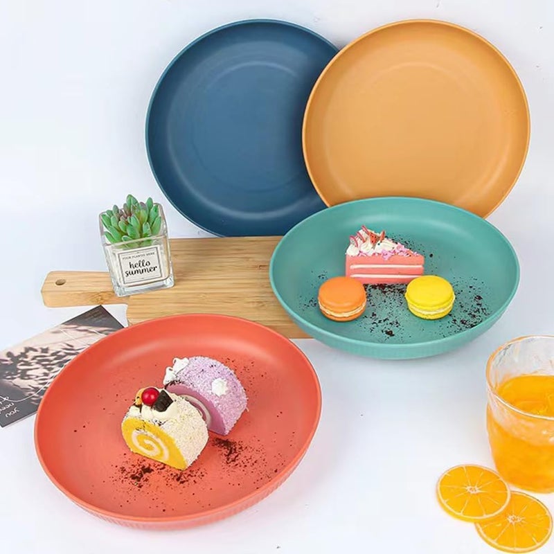 Vortipu Dinner Plates Set of 4 9 Inch Plastic Plates Reusable Wheat Straw Plates Dishwasher Microwave Safe Lightweight Salad Plates for CampingKitchen - Image 2