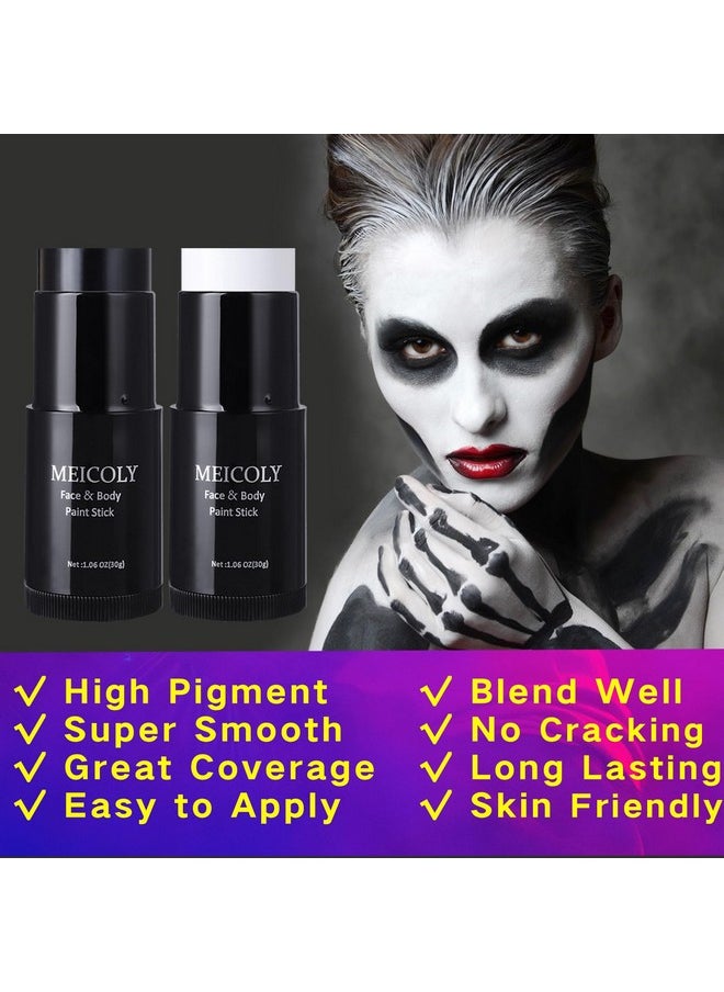 MEICOLY MEICOLY Black White Face Body Paint Stick Set with Sponges and Setting Powder,Face Paint Stick for Adults and Kids,Clown White Makeup,Face Painting for Halloween SFX Skull Zombie Skeleton Goth Makeup  - Image 1