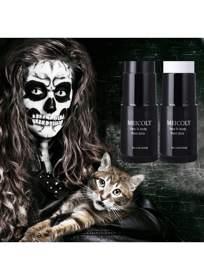 MEICOLY MEICOLY Black White Face Body Paint Stick Set with Sponges and Setting Powder,Face Paint Stick for Adults and Kids,Clown White Makeup,Face Painting for Halloween SFX Skull Zombie Skeleton Goth Makeup  - Image 4