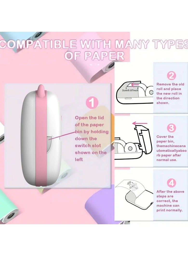 Portable Printer, Mini Pocket Wireless Bluetooth Thermal Printers with 13 Rolls Paper for Android iOS Smartphone, BT Inkless Printing Gift for Label Receipt Photo Notes Study Home Office  - Image 5