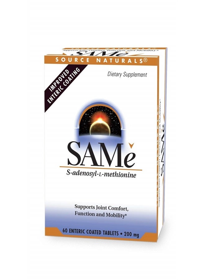 Source Naturals SAMe, Supports Joint Comfort, 200mg - 60 Enteric Coated Tablets - Image 1