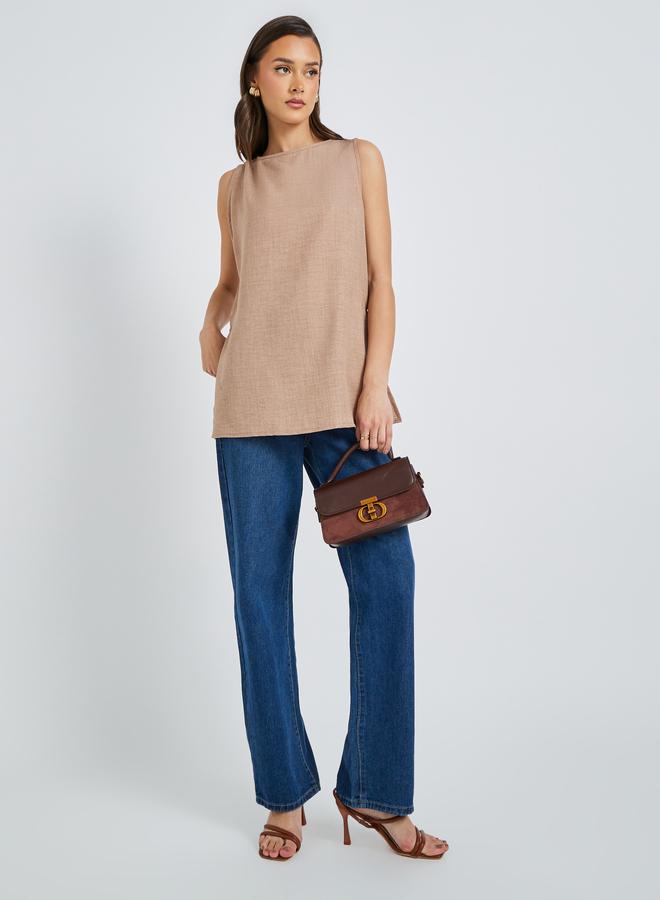 Styli Styli Longline Sleeveless Top with Side Slit  - Image 2