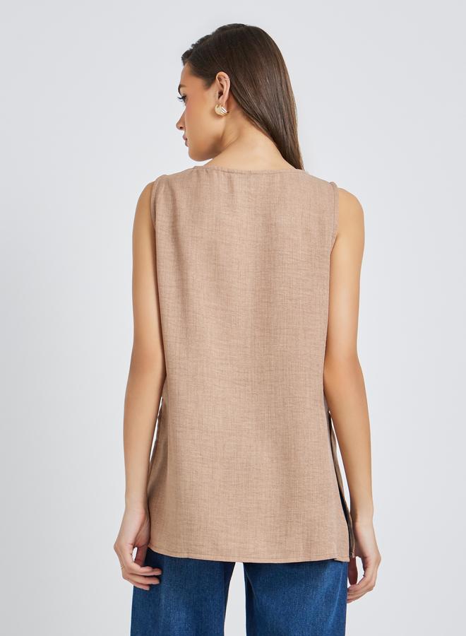Styli Styli Longline Sleeveless Top with Side Slit  - Image 4