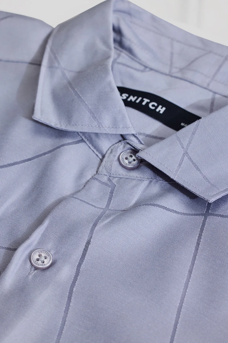 سنيتش Light Blue Geometric Long Sleeve Slim Fit Shirt