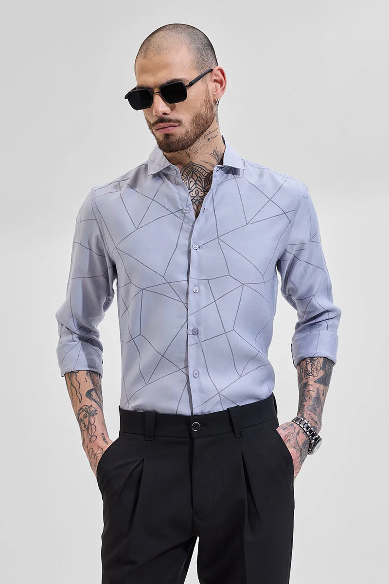 سنيتش Light Blue Geometric Long Sleeve Slim Fit Shirt