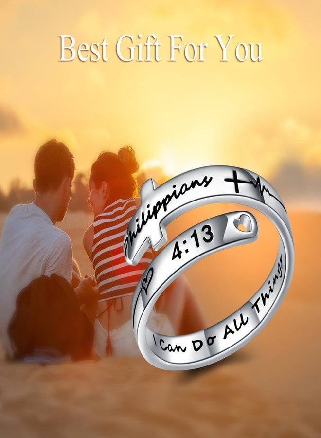 POPLYKE I Can Do All Things Cross Rings Sterling Silver Faith Adjustable Wrap Rings for Women Teens Inspirational Jewelry Gifts (2-I can do all things) - Image 5