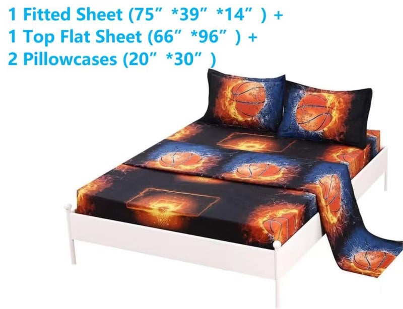SDIII SDIII 4Pcs Fiery Basketball Sheet Set Twin  Basketball with Special Effects Sheet Set  Super Soft Microfiber  Wrinkle and Fade Resistant  for Boys Men and Basketball Sports Lovers  Twin  - Image 2