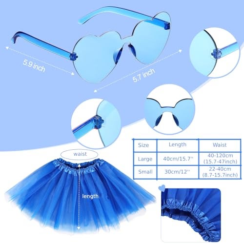 Canlierr Women Tutu Costume Accessories Set Adult Blue Red Green Tulle Skirt Halloween 80s Party Headband Necklace Sunglasses(Large,Blue) - Image 2