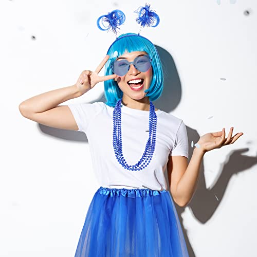 Canlierr Women Tutu Costume Accessories Set Adult Blue Red Green Tulle Skirt Halloween 80s Party Headband Necklace Sunglasses(Large,Blue) - Image 4