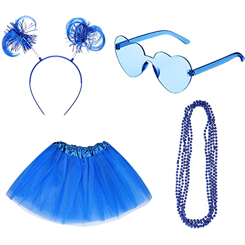 Canlierr Women Tutu Costume Accessories Set Adult Blue Red Green Tulle Skirt Halloween 80s Party Headband Necklace Sunglasses(Large,Blue) - Image 1