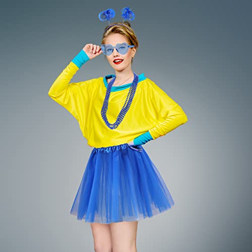 Canlierr Women Tutu Costume Accessories Set Adult Blue Red Green Tulle Skirt Halloween 80s Party Headband Necklace Sunglasses(Large,Blue) - Image 5