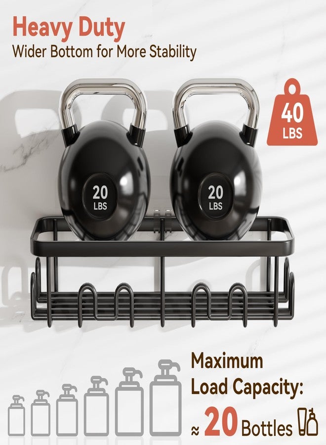 YASONIC Adhesive Shower Caddy, 2 Pack Black Shower Shelves for Inside Shower, Rustproof Shower Organizer with Soap and Toothbrush Holder, No Drilling Shower Storage for Bathroom/Kitchen - Image 3