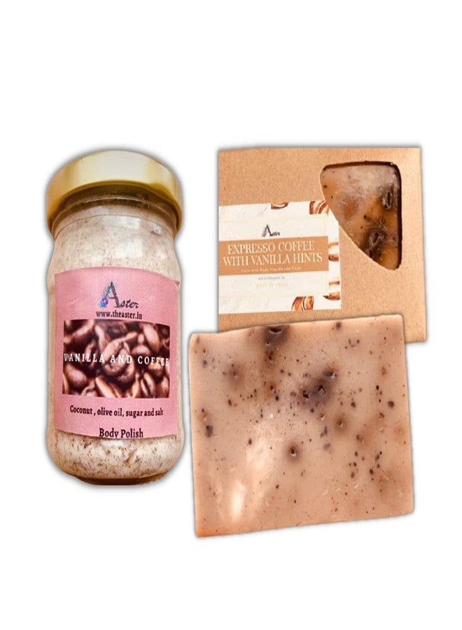 Aster natural coffee and vanilla scrub and handcrafted soap, exfoliation, deep cleanse, tan removal kit, body polish, vegan, Paraben and sulphate free - Image 1