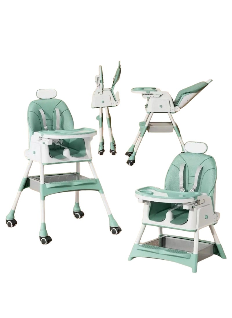Moms Magic Baby High Chair – 2-in-1 High & Low Chair, Adjustable Tray, 5-Point Seat Belt, 2-Position Backrest, Removable Basket, Easy Folding  - Image 1