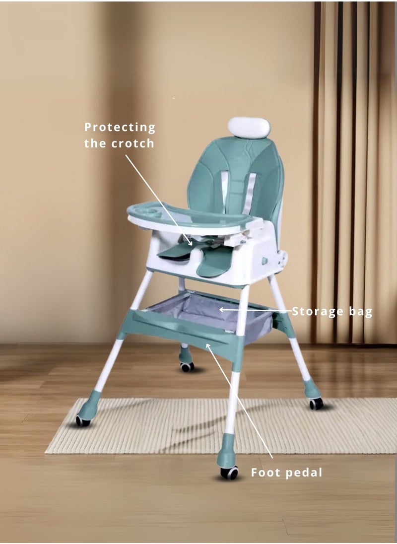 Moms Magic Baby High Chair – 2-in-1 High & Low Chair, Adjustable Tray, 5-Point Seat Belt, 2-Position Backrest, Removable Basket, Easy Folding  - Image 2
