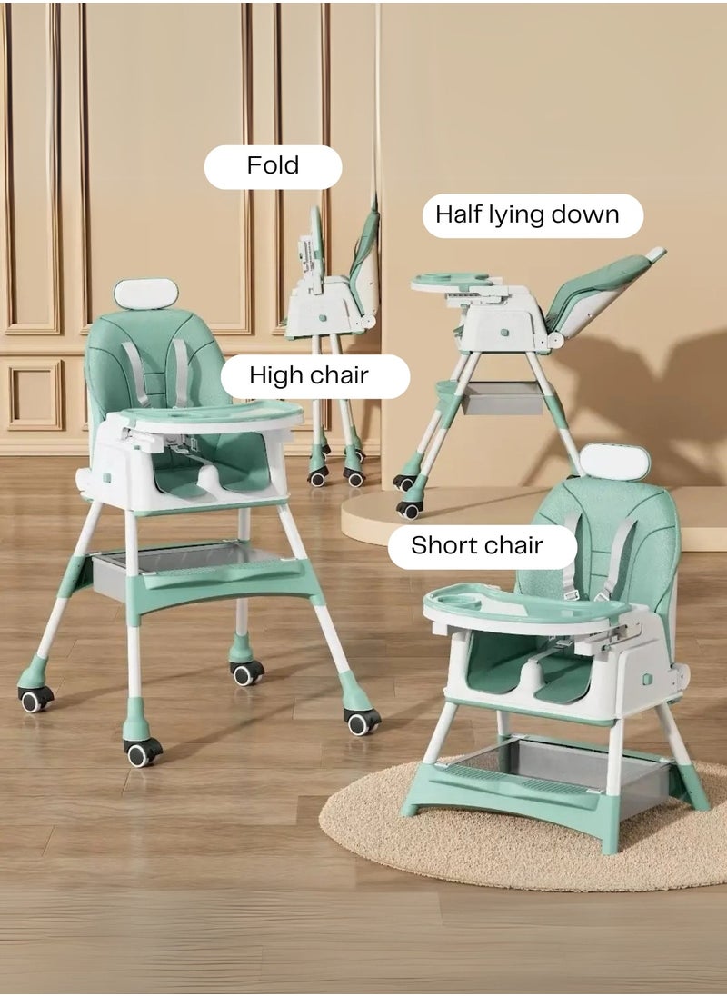 Moms Magic Baby High Chair – 2-in-1 High & Low Chair, Adjustable Tray, 5-Point Seat Belt, 2-Position Backrest, Removable Basket, Easy Folding  - Image 3