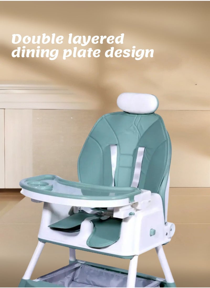 Moms Magic Baby High Chair – 2-in-1 High & Low Chair, Adjustable Tray, 5-Point Seat Belt, 2-Position Backrest, Removable Basket, Easy Folding  - Image 5