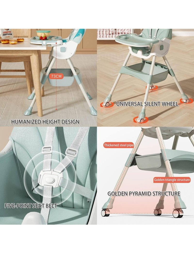 Moms Magic - Baby High Chair – 2-in-1 High & Low Chair, Adjustable Tray, 5-Point Seat Belt, 2-Position Backrest, Removable Basket, Easy Folding - Image 1