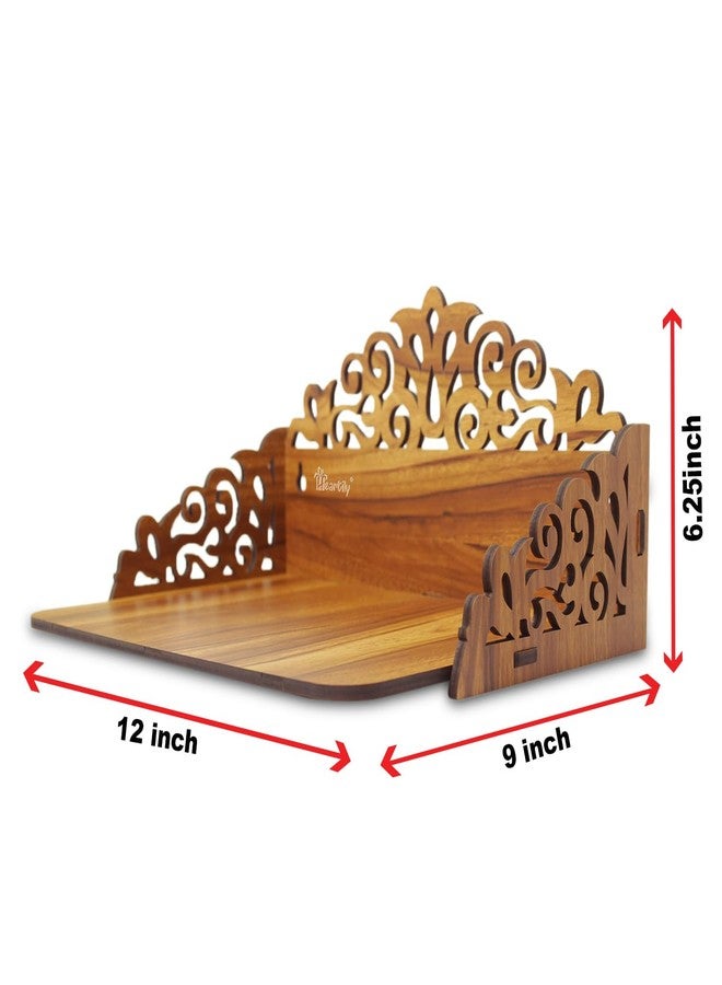 Heartily® : Rudra Wall Mounted Wooden Home Pooja Temple Mandir Puja Room Items Stand Home Decor Office Chowki Shelf Hanging Product (Height- 6.25, Length- 12, Width-9.0 Inch) (Brown), Religious - Image 3