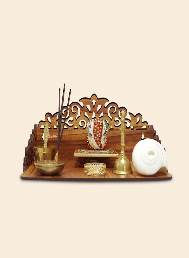 Heartily® : Rudra Wall Mounted Wooden Home Pooja Temple Mandir Puja Room Items Stand Home Decor Office Chowki Shelf Hanging Product (Height- 6.25, Length- 12, Width-9.0 Inch) (Brown), Religious - Image 4