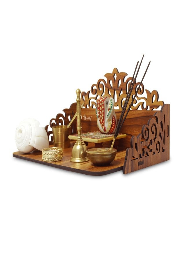 Heartily® : Rudra Wall Mounted Wooden Home Pooja Temple Mandir Puja Room Items Stand Home Decor Office Chowki Shelf Hanging Product (Height- 6.25, Length- 12, Width-9.0 Inch) (Brown), Religious - Image 2