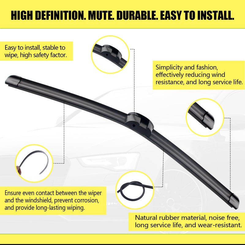 ANIKLUIMÂ® 26"+26" Wiper Blades with 14" Rear Wiper Blade Set Replacement for 2011-2017.09 Porsche Cayenne Volkswagen Touareg Windshield Wipers Original Factory Quality (Pack of 3) - Image 2