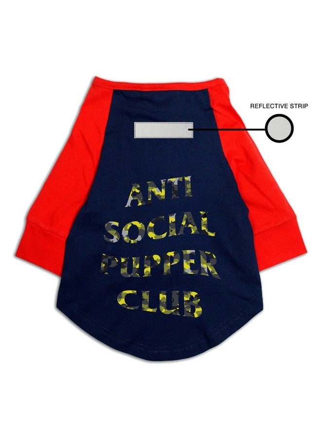 rusepin Raglan Dog Tee Anti Social Pupper Club Printed Reflective Full Sleeves Dog T-Shirt/Apparel/Clothes/Tees Gift For Small Dogs.Navy/Red/Xxs (Chihuahuas, Papillons)  - Image 2