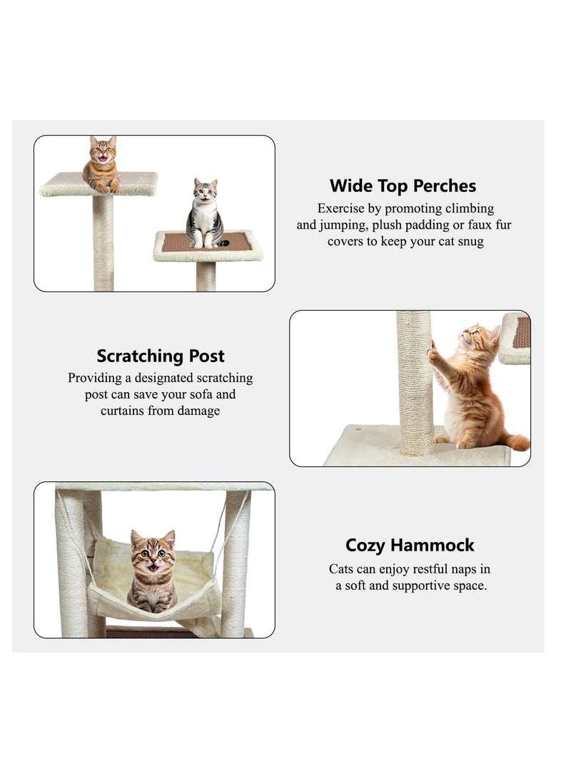 NNC PETS Multi-level cat tree tower, Large cat tree with Cozy cat condo, Dual perches, and Scratching post, Indoor cat activity center with Turntable toy, Hammock, Climbing ladder and Easy assemble, (Beige) - Image 3