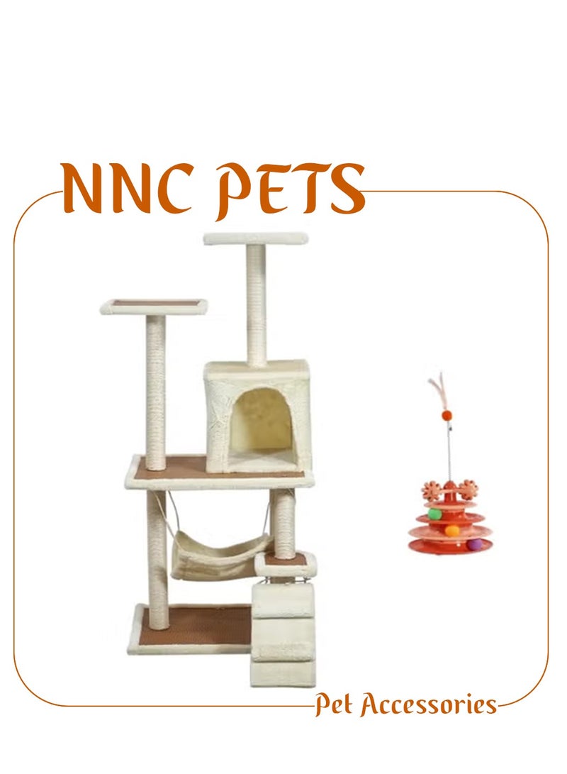 NNC PETS Multi-level cat tree tower, Large cat tree with Cozy cat condo, Dual perches, and Scratching post, Indoor cat activity center with Turntable toy, Hammock, Climbing ladder and Easy assemble, (Beige) - Image 1