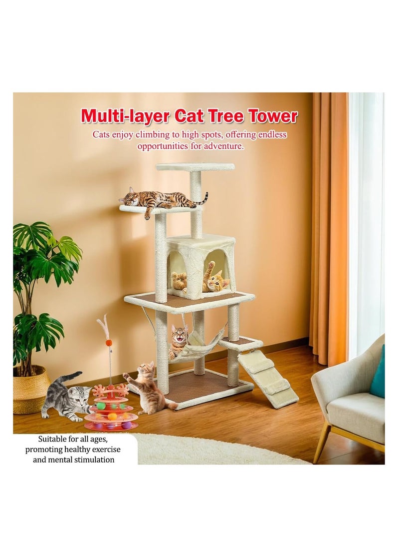 NNC PETS Multi-level cat tree tower, Large cat tree with Cozy cat condo, Dual perches, and Scratching post, Indoor cat activity center with Turntable toy, Hammock, Climbing ladder and Easy assemble, (Beige) - Image 5