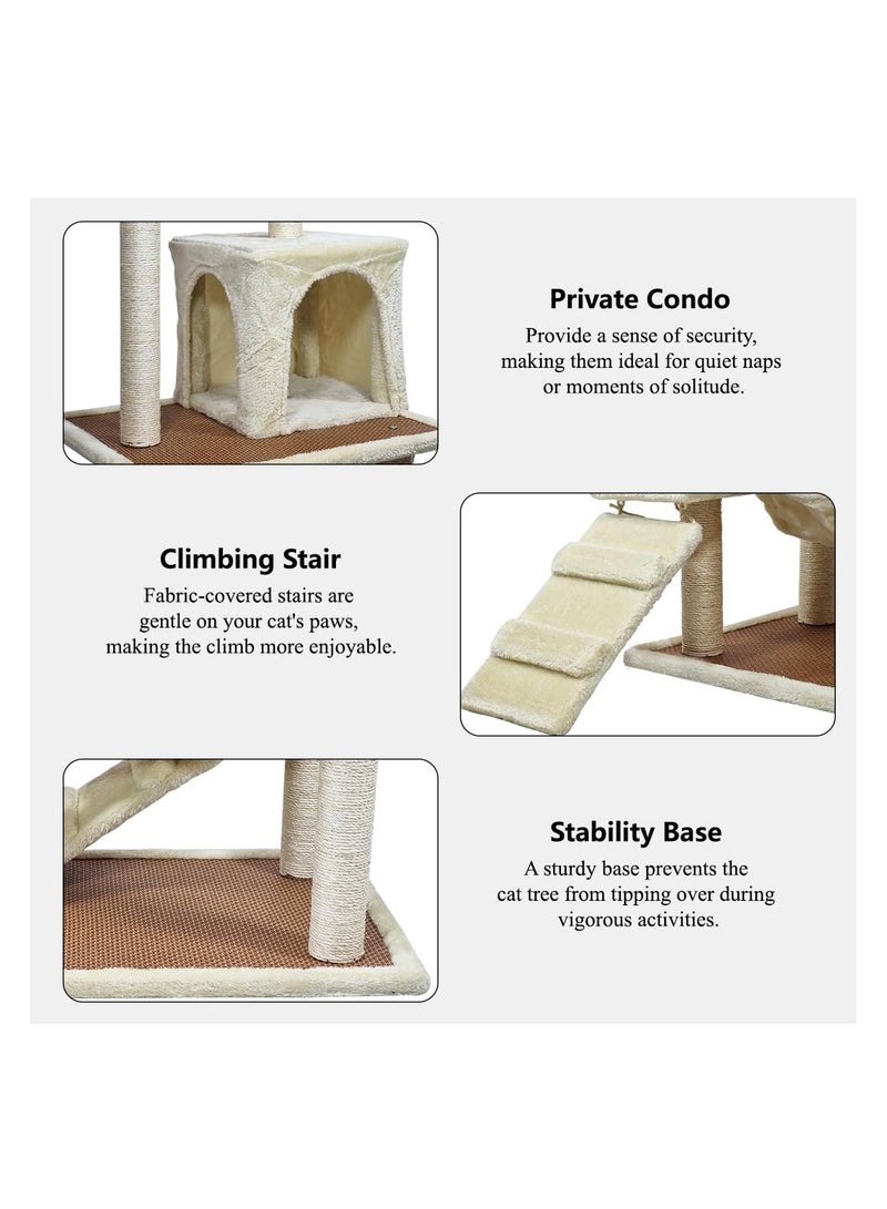 NNC PETS Multi-level cat tree tower, Large cat tree with Cozy cat condo, Dual perches, and Scratching post, Indoor cat activity center with Turntable toy, Hammock, Climbing ladder and Easy assemble, (Beige) - Image 4