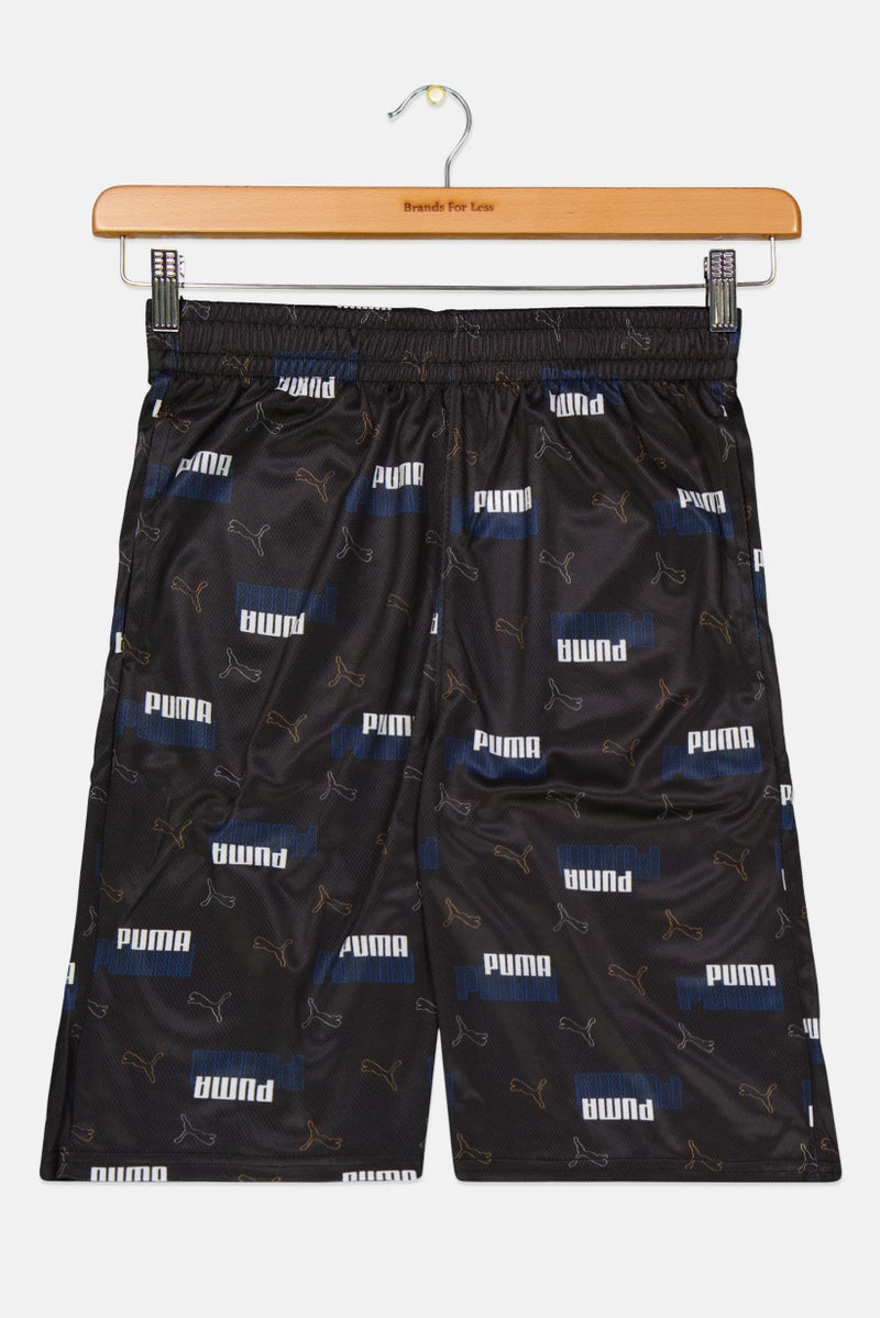 PUMA Kids Boy Sportswear Linear Printed Logo Training Shorts, Black - Image 1