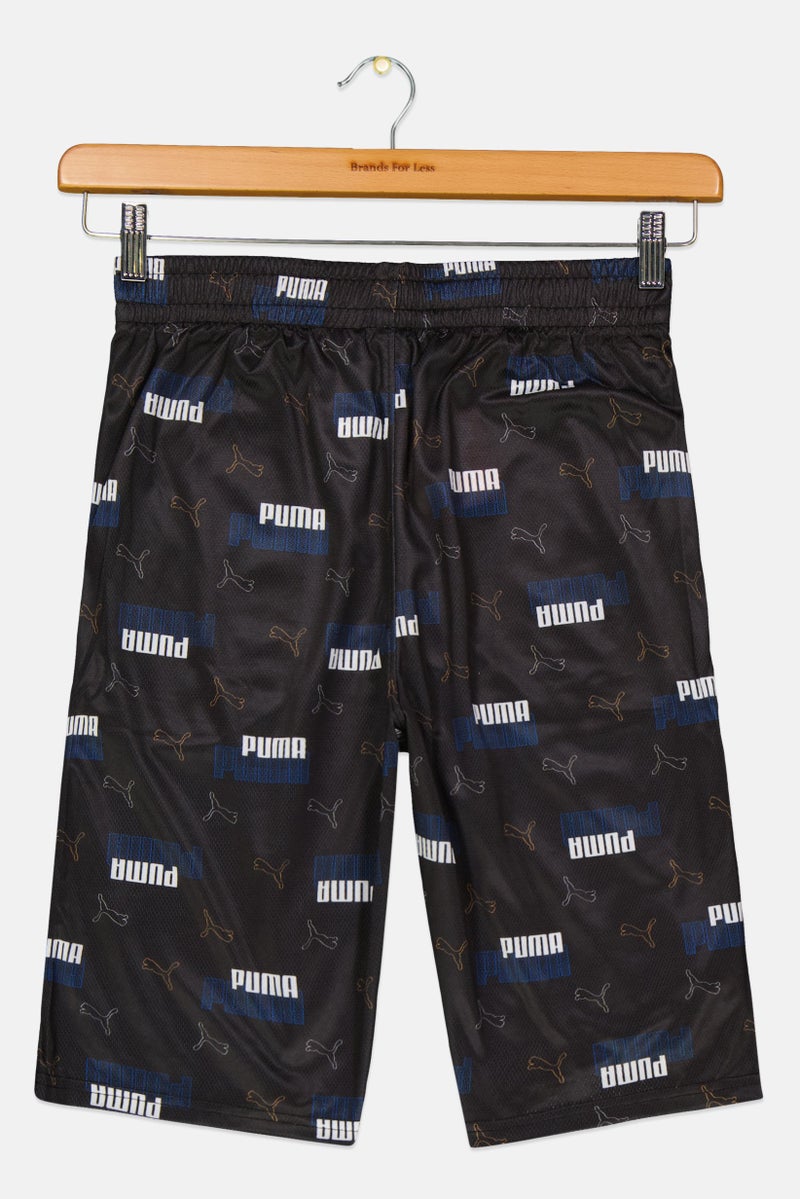 PUMA Kids Boy Sportswear Linear Printed Logo Training Shorts, Black - Image 2