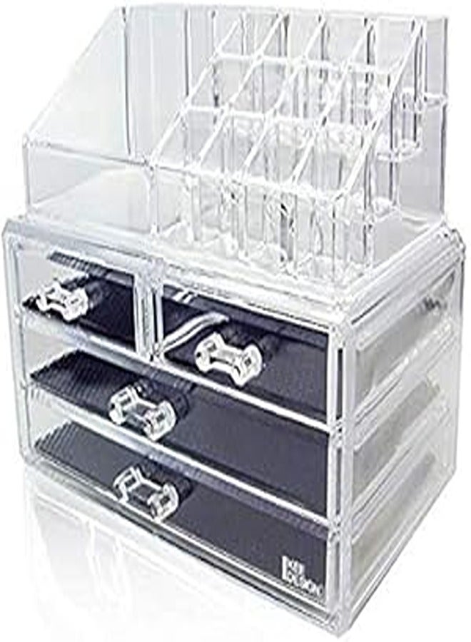 Acrylic Jewelry Storage Display Boxes Set with Brush Holder 4 Drawer