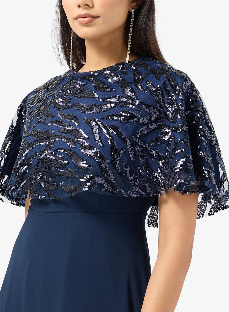 Khizana  Embelished Cape A-line Dress for Women | Best Price UAE