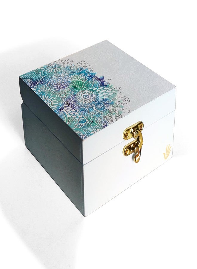 BRAHMA DESIGN Decorative Gift Box for Presents | Abstract Flowers | Size 5" x 5" x 2.75" | Jewellery Box, Vintage Box, Knick-knacks Storage Trunk, Gift Box for Packaging, Wooden box for storage - Image 1