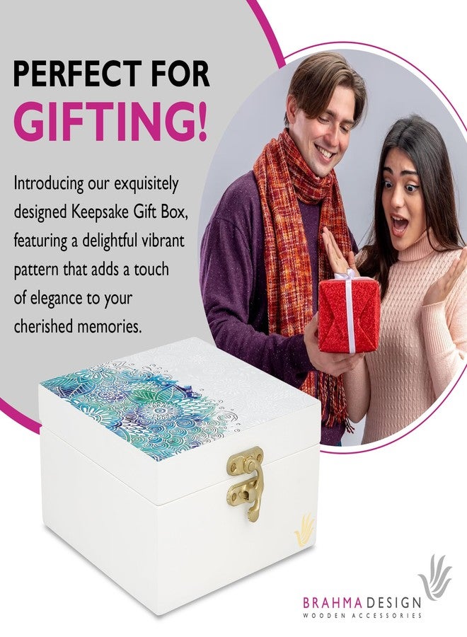 BRAHMA DESIGN Decorative Gift Box for Presents | Abstract Flowers | Size 5" x 5" x 2.75" | Jewellery Box, Vintage Box, Knick-knacks Storage Trunk, Gift Box for Packaging, Wooden box for storage - Image 4