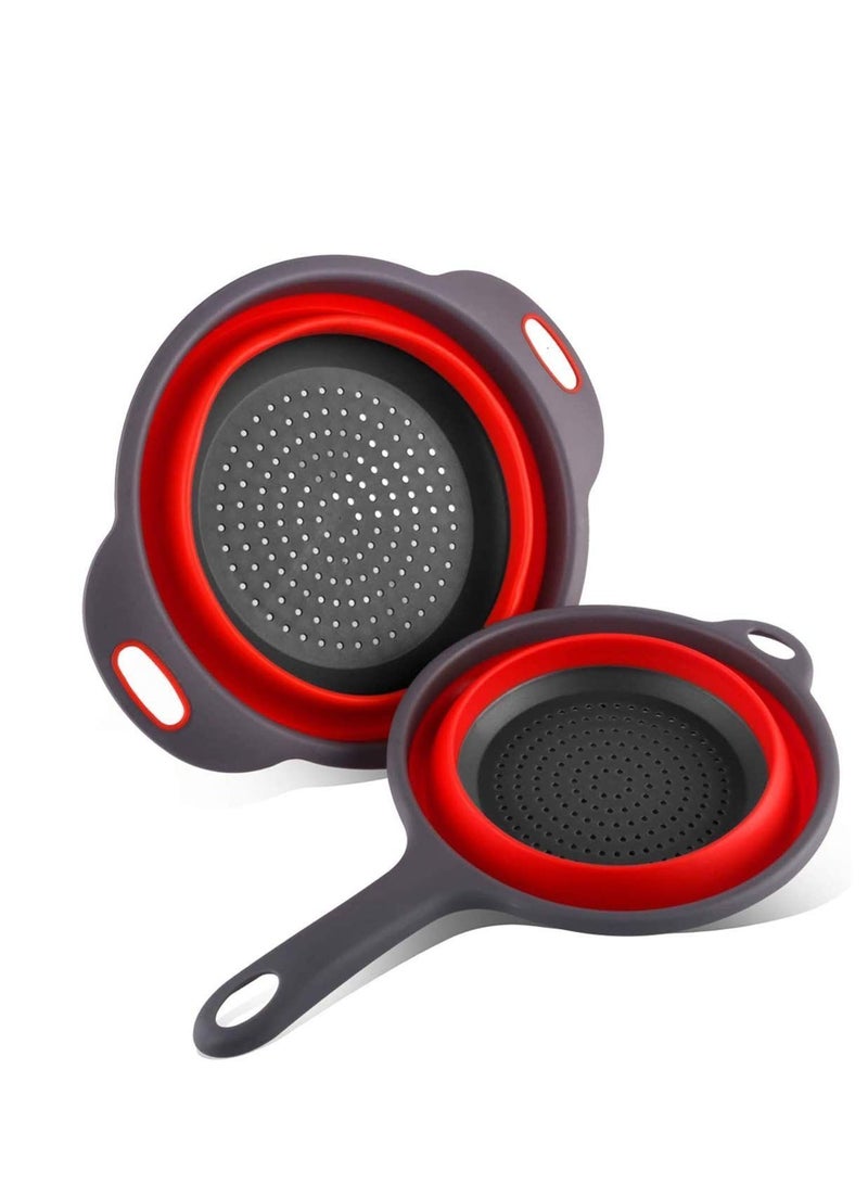 NIBEMINENT 1 PcsCollapsible Colander and Pcs Silicone Strainer, Folding Heat Resistant Collander Set Kitchen Small Strainer Veggie Wash Fruit Vegetable with Handles Pasta - Image 1