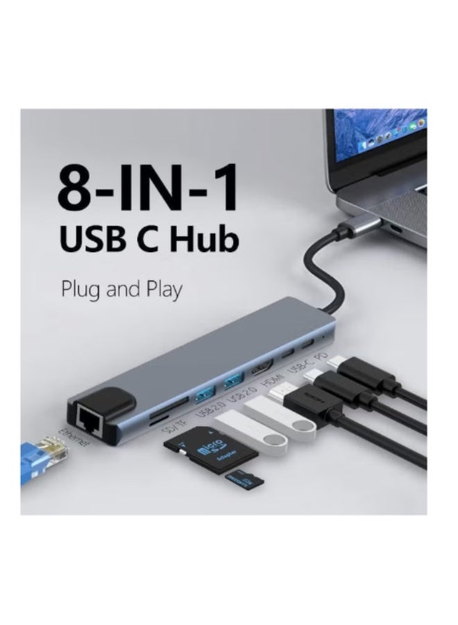Terabyte USB C Hub, 8 in 1 Type C Hub Multiport Adapter with 4K HDMI, PD Power Delivery, USB-C, Ethernet, 2 USB, SD/TF Card Reader Compatible with Mac Book Pro XPS and More Type C Devices - Image 2