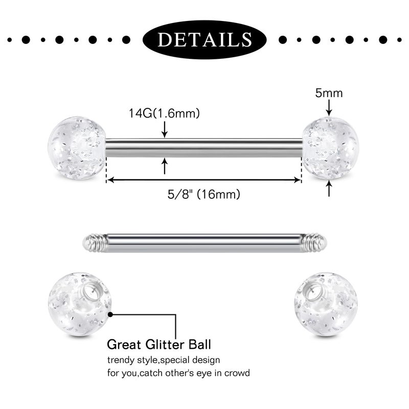 Mayhoop 14G 36Pcs Stainless Steel Nipple Rings Tongue Rings Straight Barbell Bars Piercing 16mm in Length For Women Men - Image 2