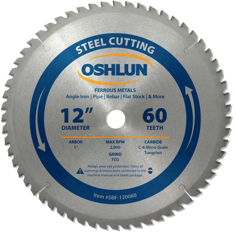 Oshlun SBF120060 12Inch 60 Tooth TCG Saw Blade with 1Inch Arbor for Mild Steel and Ferrous Metals